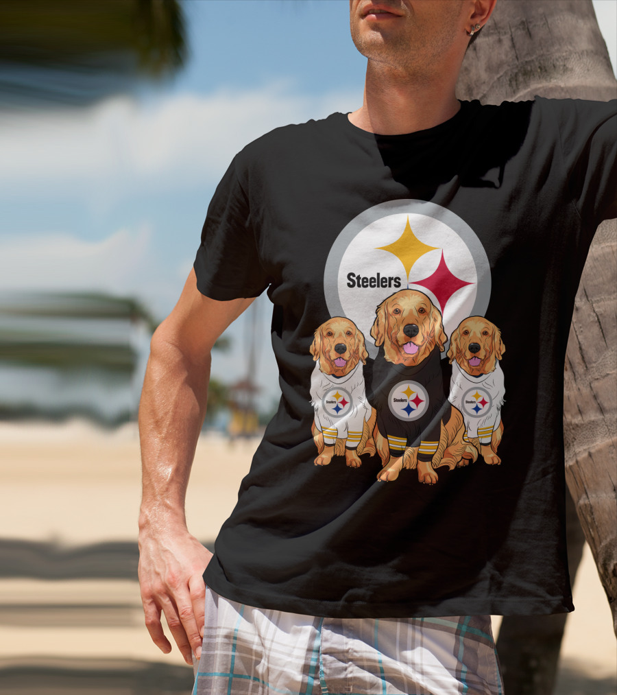 Steelers With Golden Retrievers Dogs In Team Jerseys T-Shirt