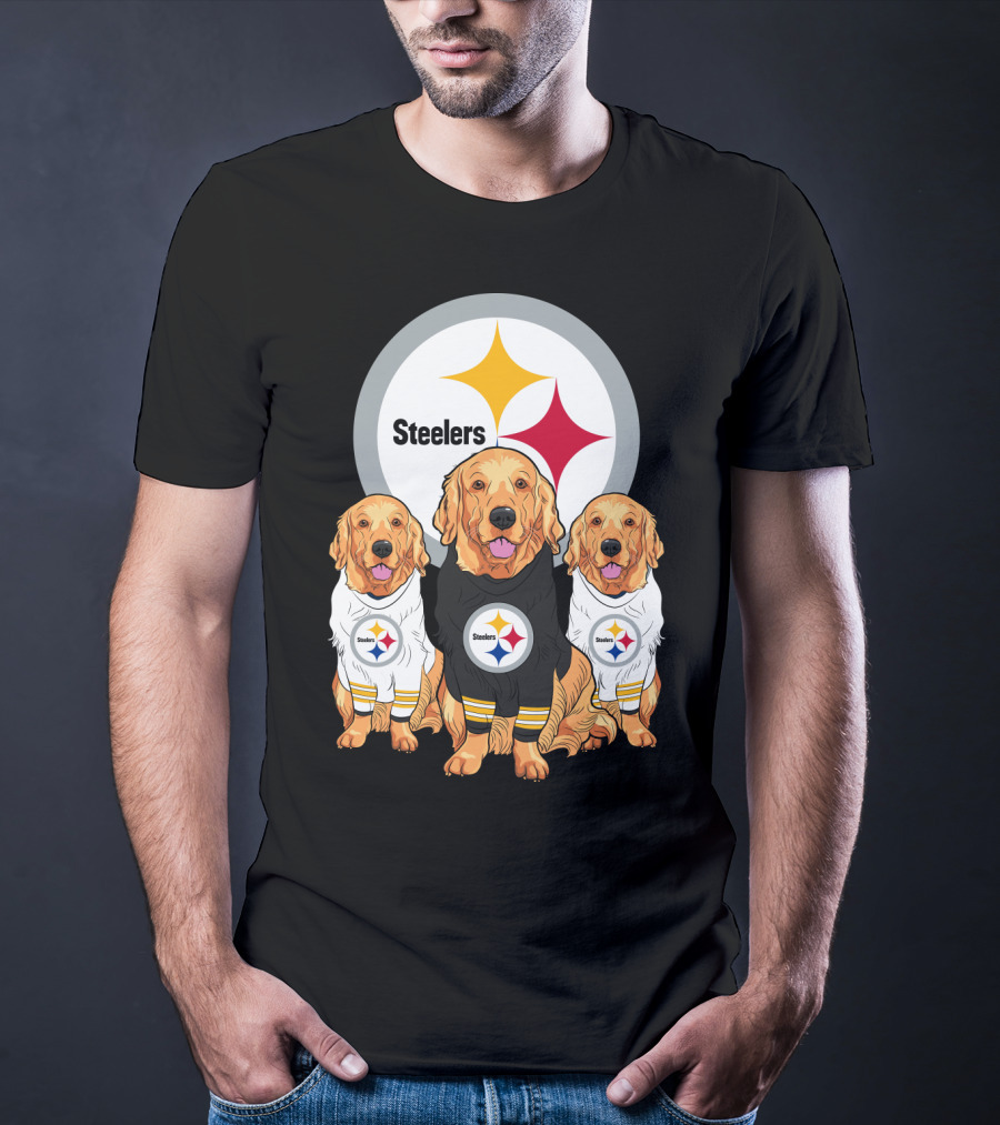 Steelers With Golden Retrievers Dogs In Team Jerseys T-Shirt