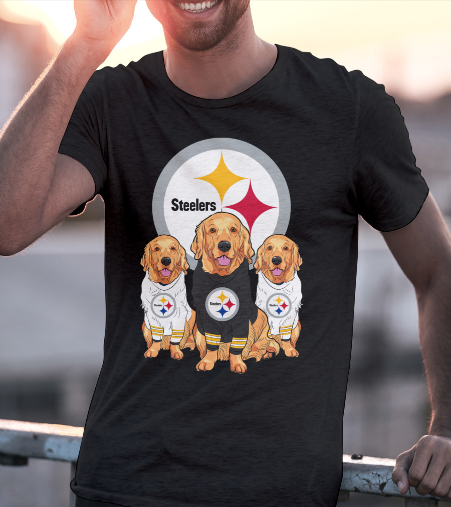 Steelers With Golden Retrievers Dogs In Team Jerseys T-Shirt