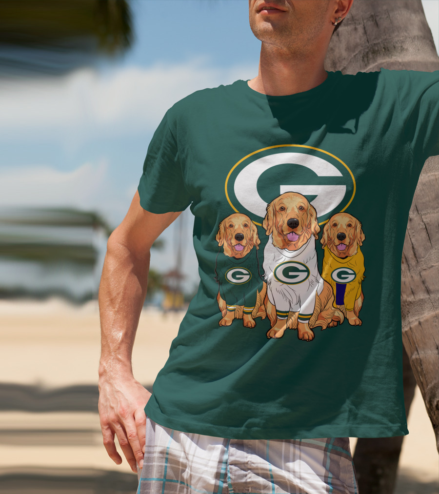 Green Bay Packers Golden Retriever Dog Trio T-Shirt