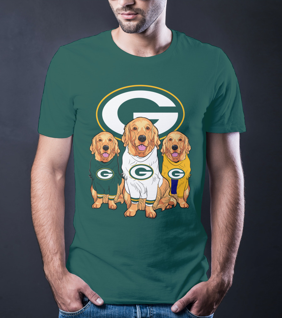 Green Bay Packers Golden Retriever Dog Trio T-Shirt