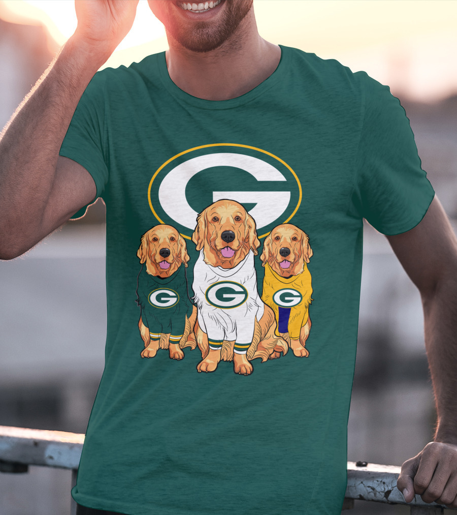 Green Bay Packers Golden Retriever Dog Trio T-Shirt