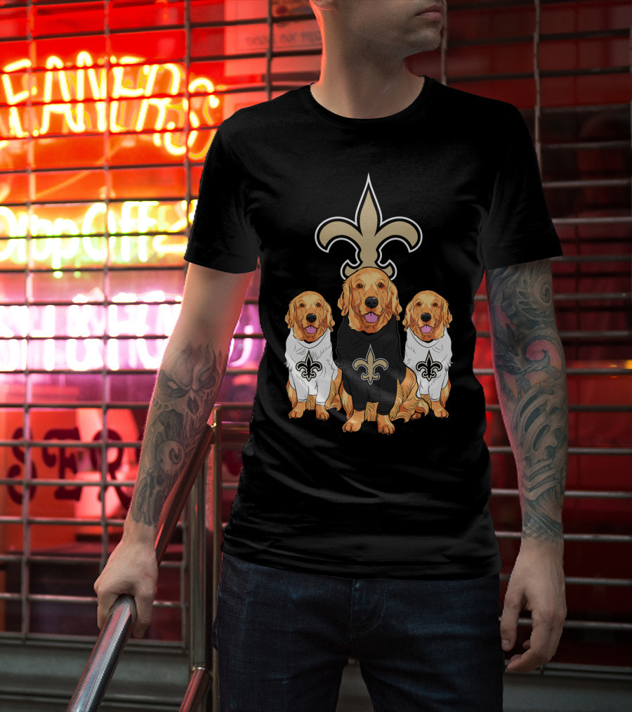 Golden Retrievers With New Orleans Saints Fleur-De-Lis Symbol T-Shirt