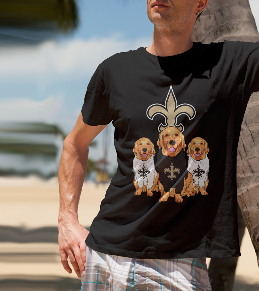 Golden Retrievers With New Orleans Saints Fleur-De-Lis Symbol T-Shirt