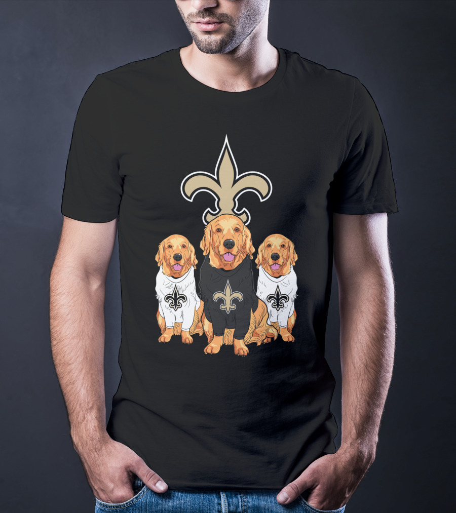 Golden Retrievers With New Orleans Saints Fleur-De-Lis Symbol T-Shirt