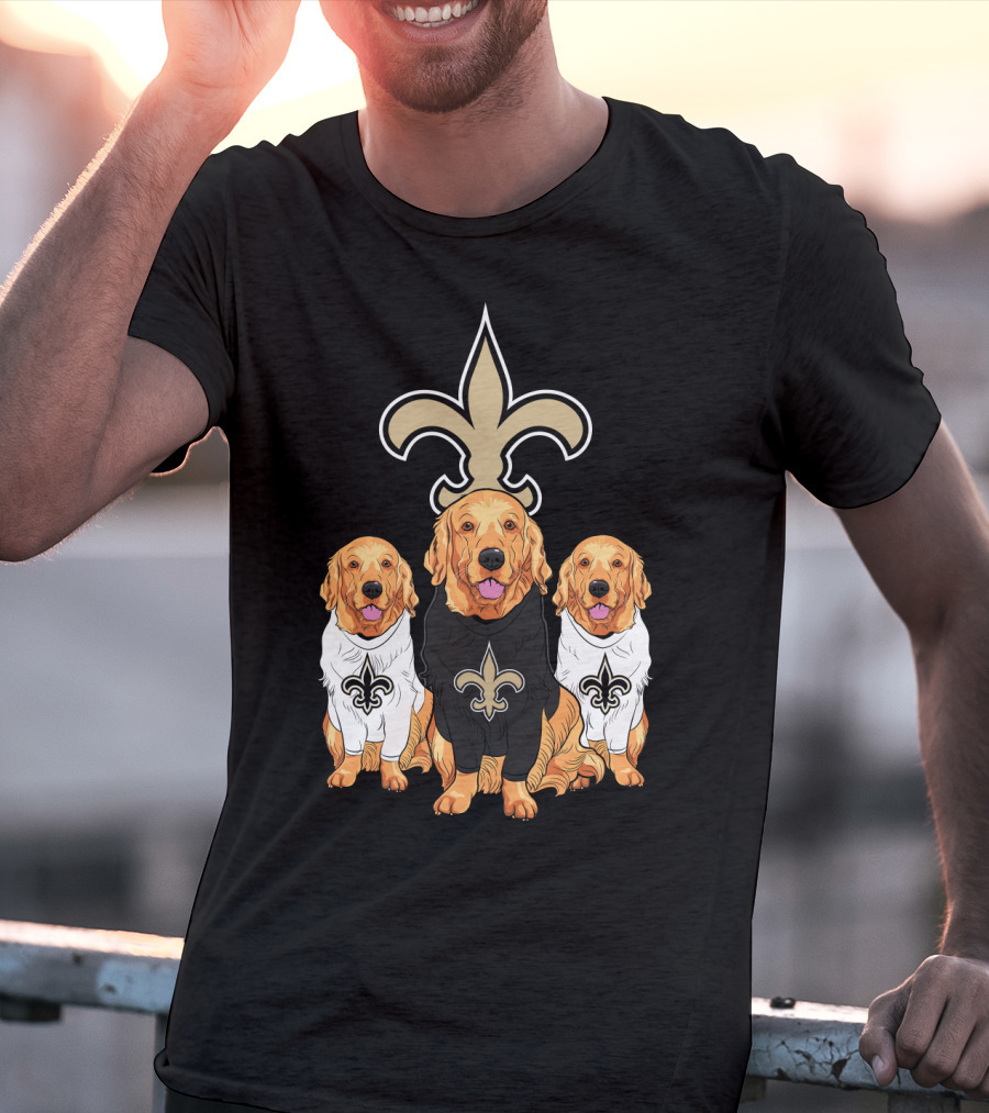 Golden Retrievers With New Orleans Saints Fleur-De-Lis Symbol T-Shirt