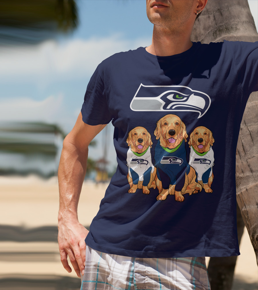 Seahawks Golden Retrievers Dogs In Team Jerseys T-Shirt