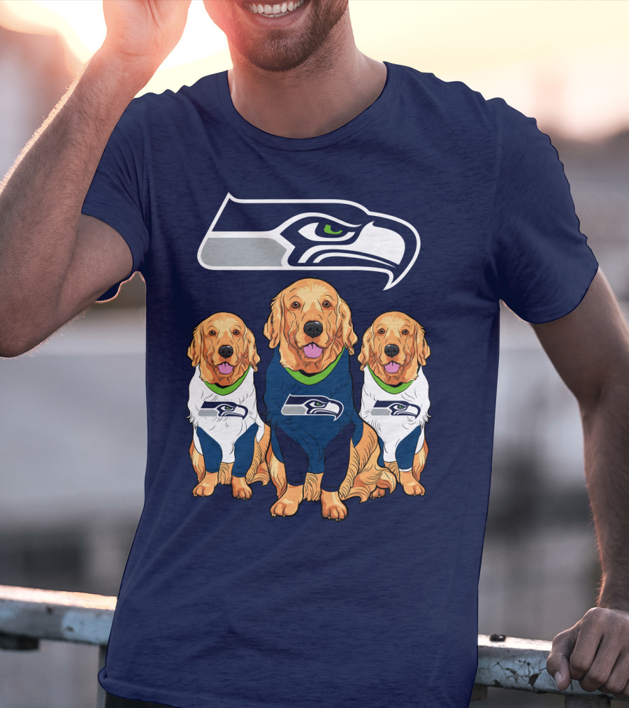 Seahawks Golden Retrievers Dogs In Team Jerseys T-Shirt