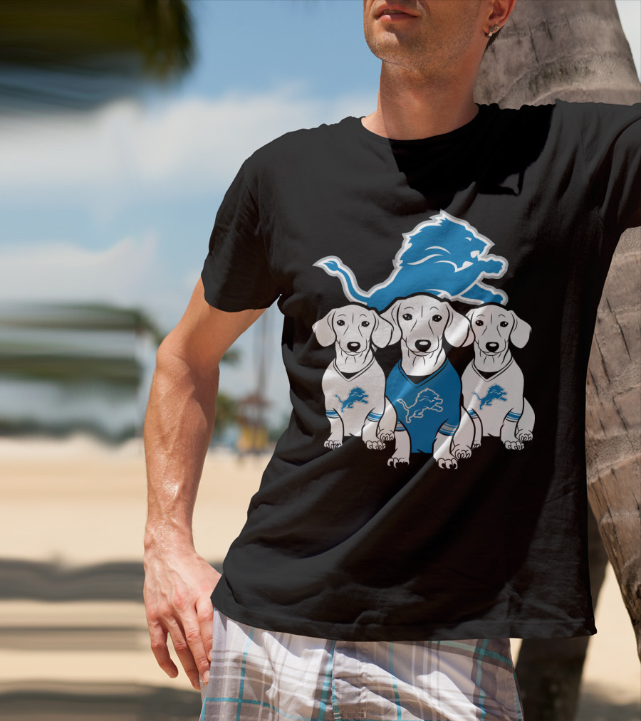 Detroit Lions Three Dachshund Dog T-Shirt