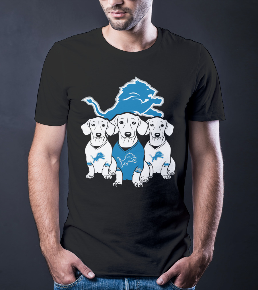 Detroit Lions Three Dachshund Dog T-Shirt