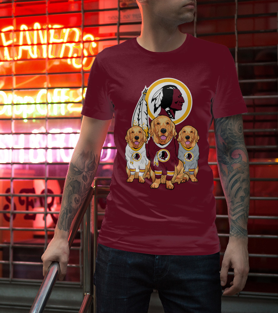 Three Golden Retrievers In Washington Football Team Jerseys T-Shirt