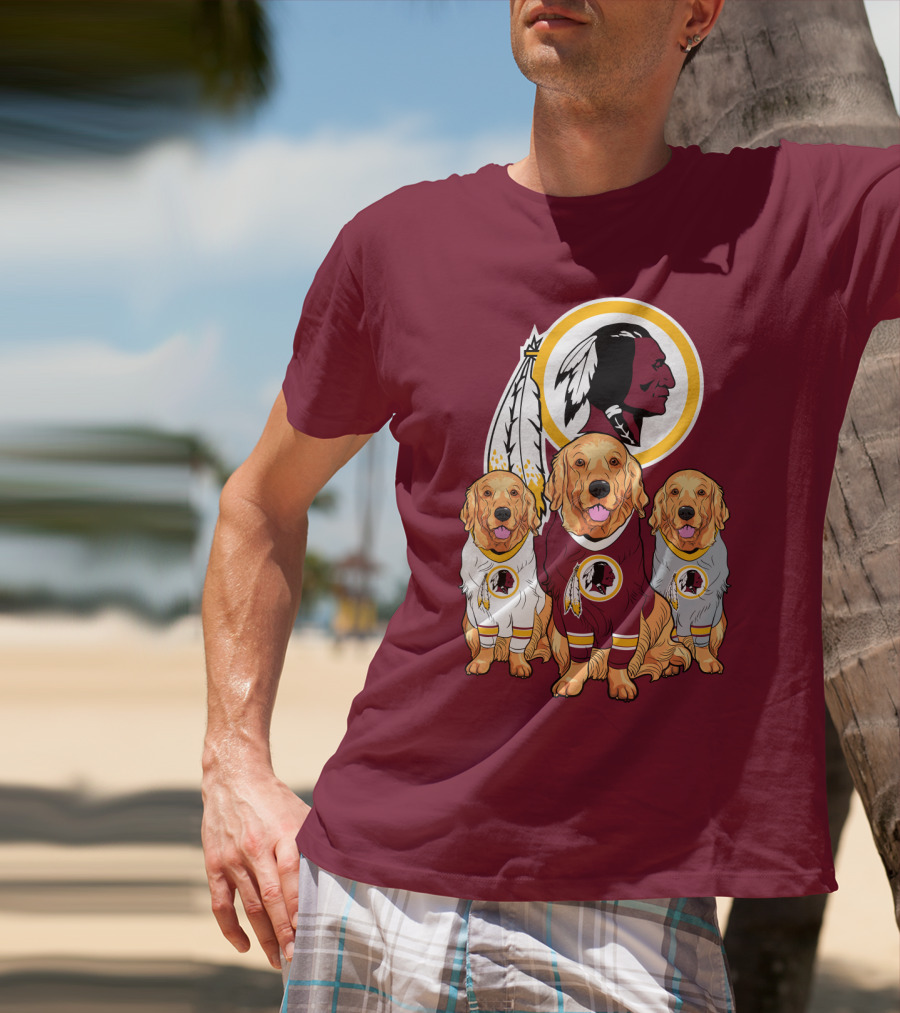 Three Golden Retrievers In Washington Football Team Jerseys T-Shirt
