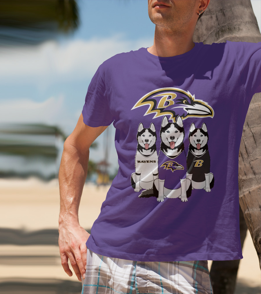 Ravens Husky Trio With Baltimore Ravens T-Shirt