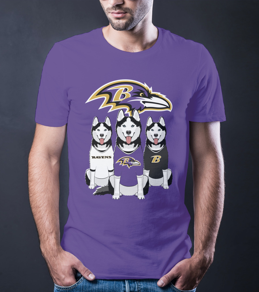 Ravens Husky Trio With Baltimore Ravens T-Shirt