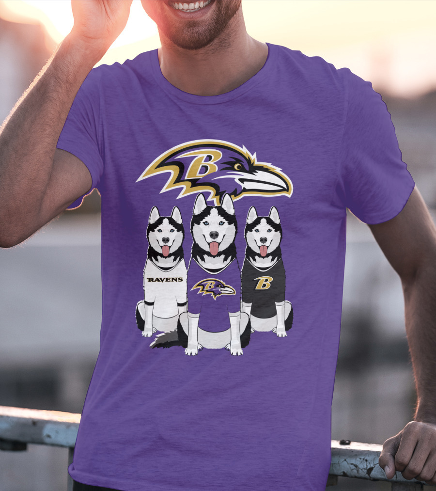 Ravens Husky Trio With Baltimore Ravens T-Shirt