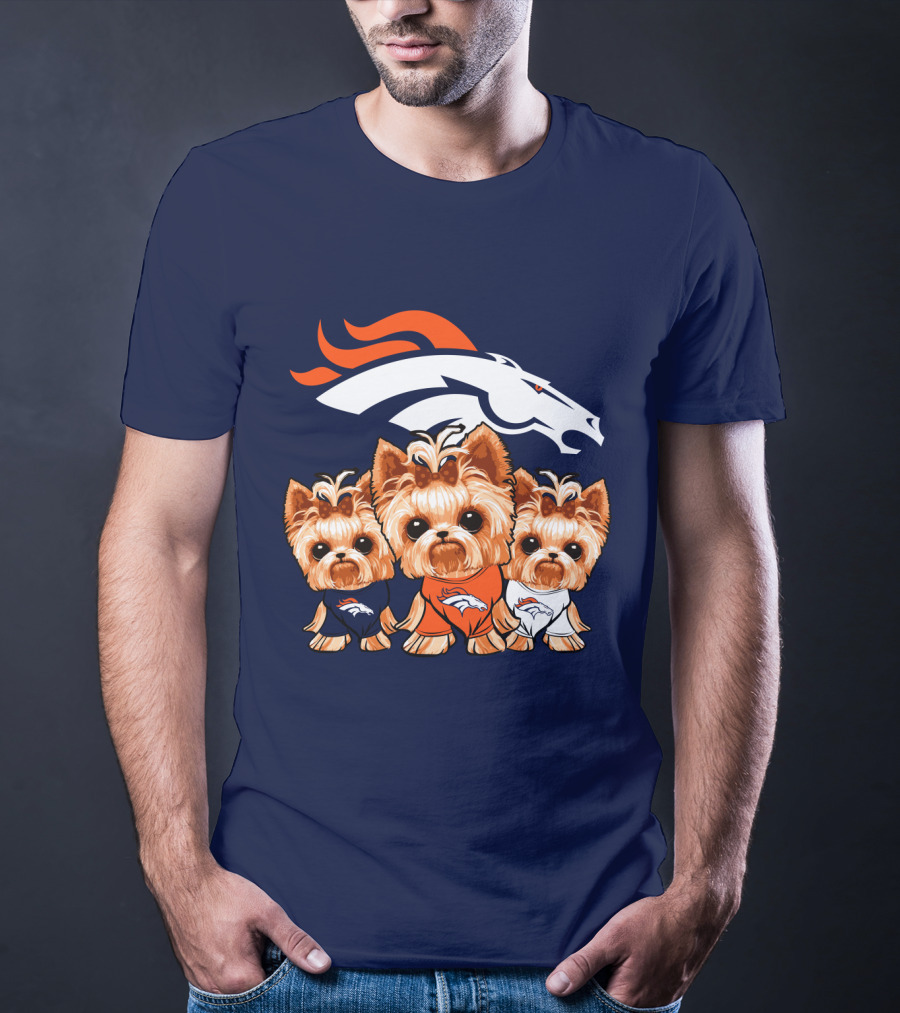 Denver Broncos Yorkies With Team Logo And Three Adorable Dogs In Jerseys T-Shirt