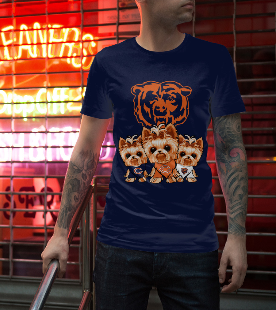 Chicago Bears Yorkshire Terrier Puppy Trio T-Shirt