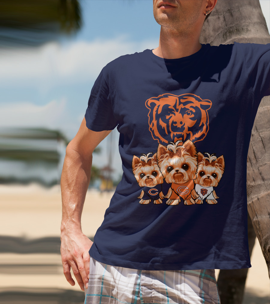 Chicago Bears Yorkshire Terrier Puppy Trio T-Shirt