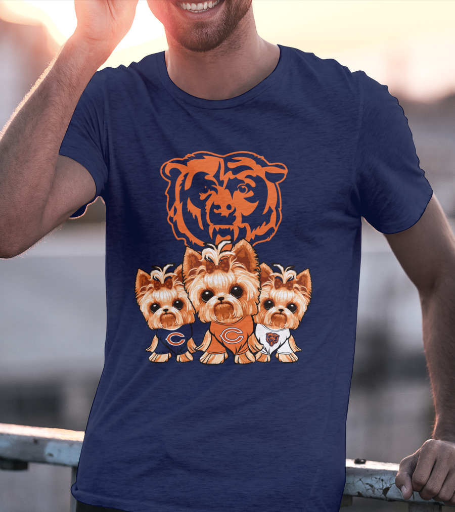 Chicago Bears Yorkshire Terrier Puppy Trio T-Shirt