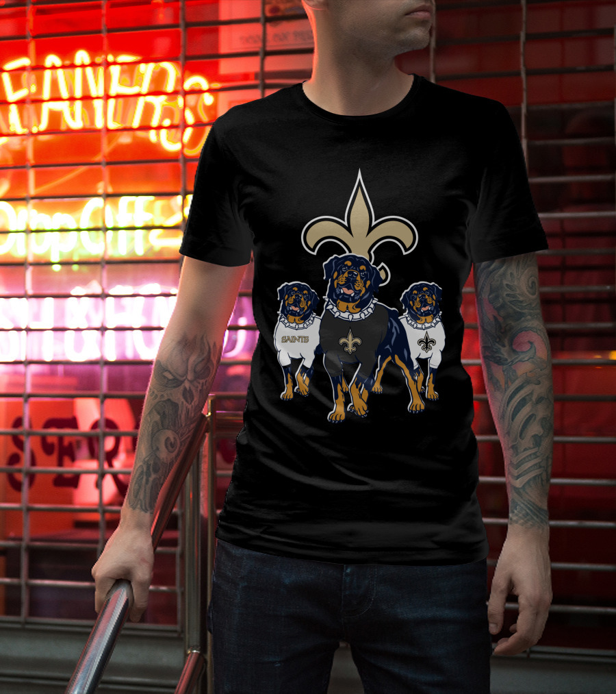 New Orleans Saints Rottweiler Trio Fleur-De-Lis T-Shirt