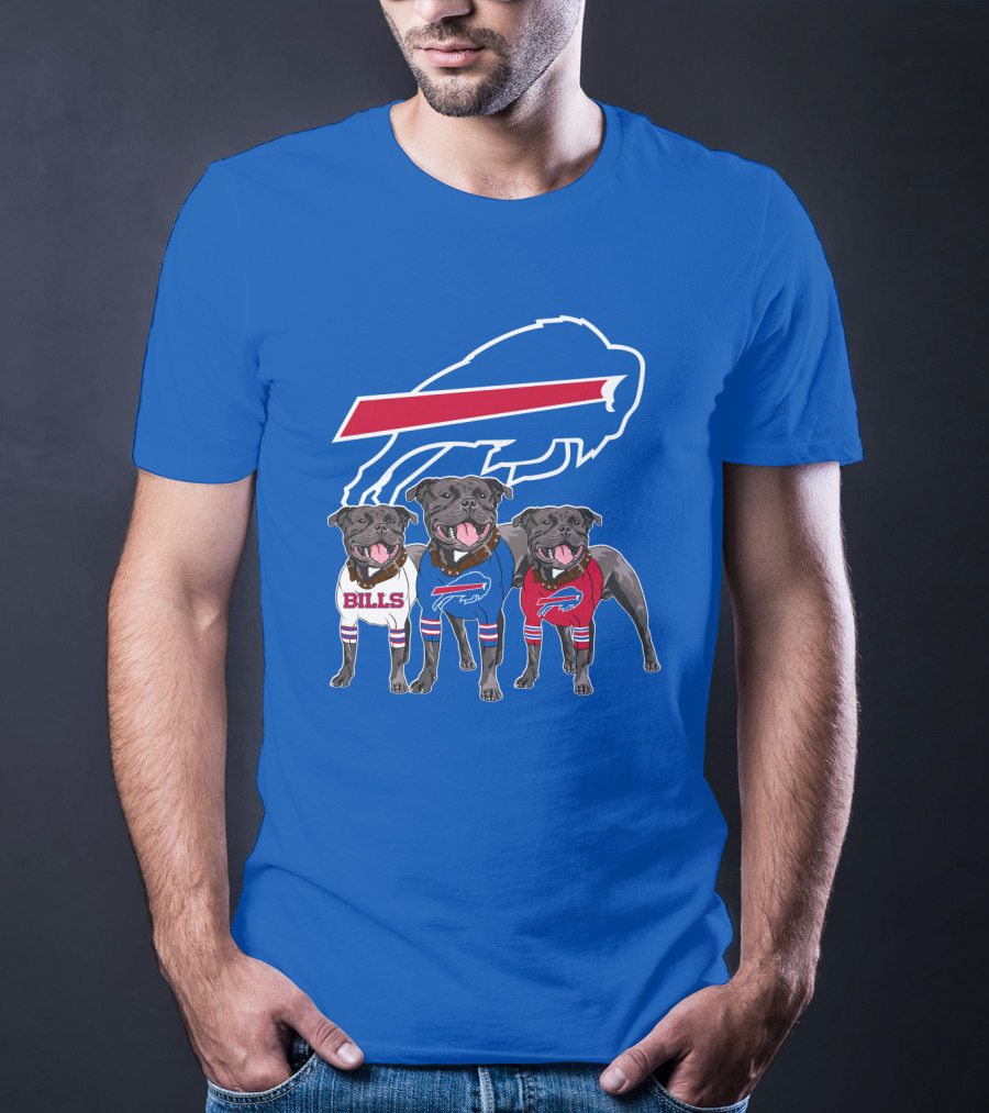 Buffalo Bills Pitbull Trio On Blue Buffalo T-Shirt