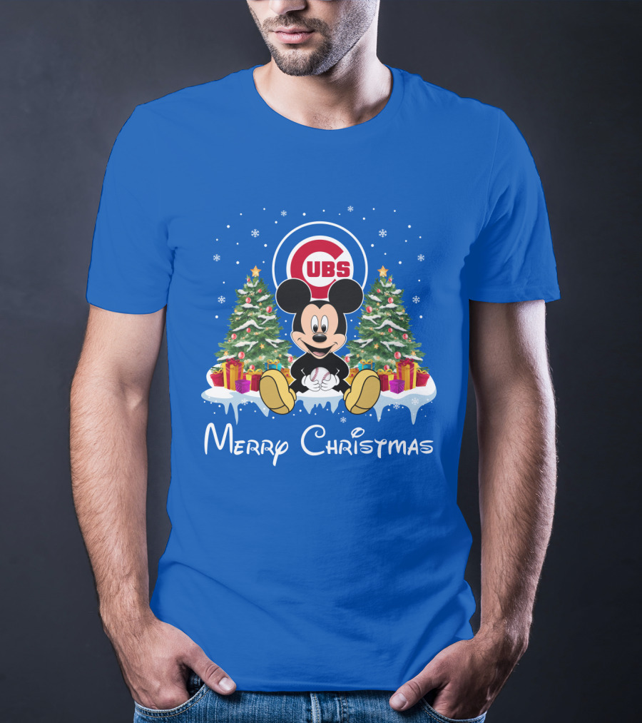 Merry Christmas Chicago Cubs Mickey Mouse T-Shirt