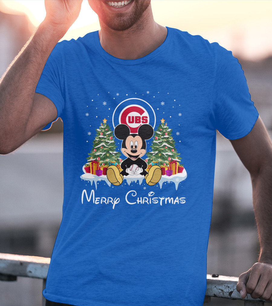 Merry Christmas Chicago Cubs Mickey Mouse T-Shirt