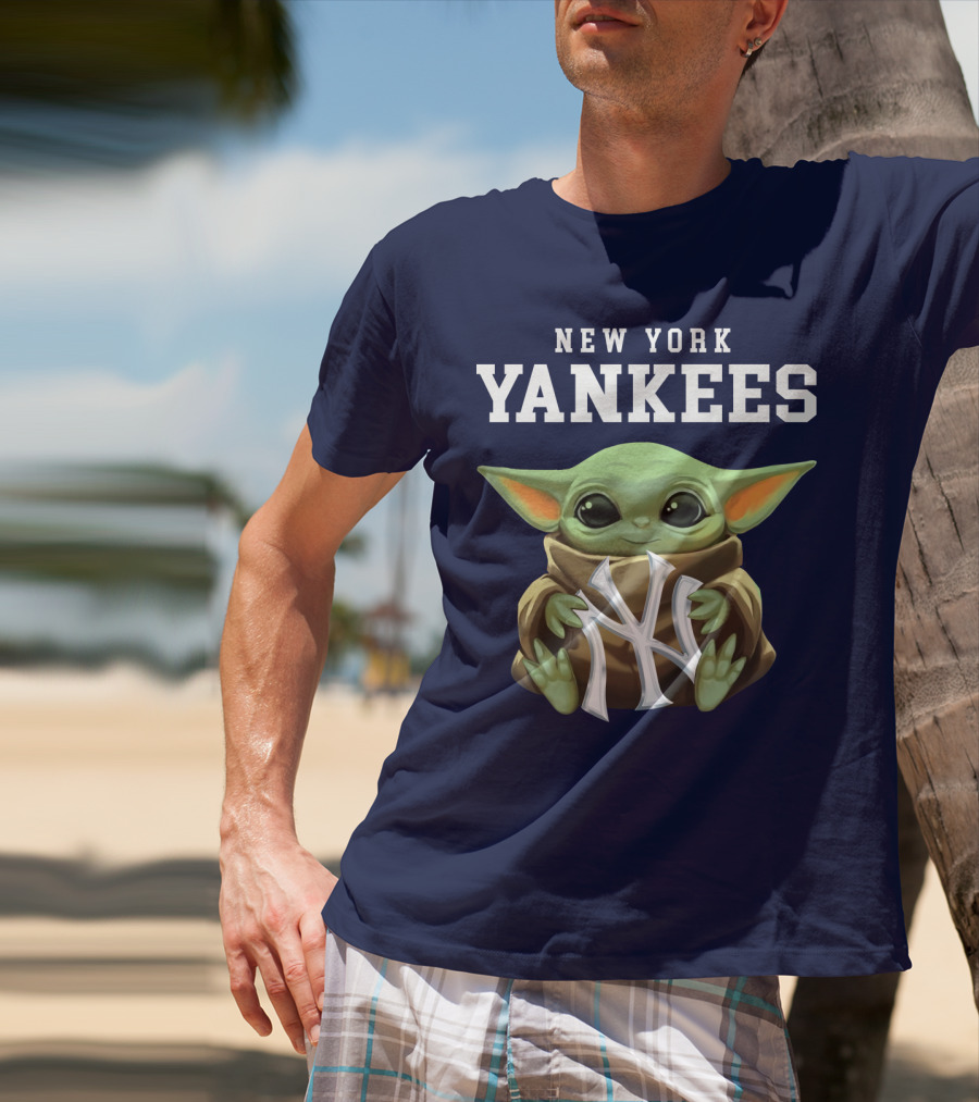 New York Yankees Baby Yoda Holding NY T-Shirt