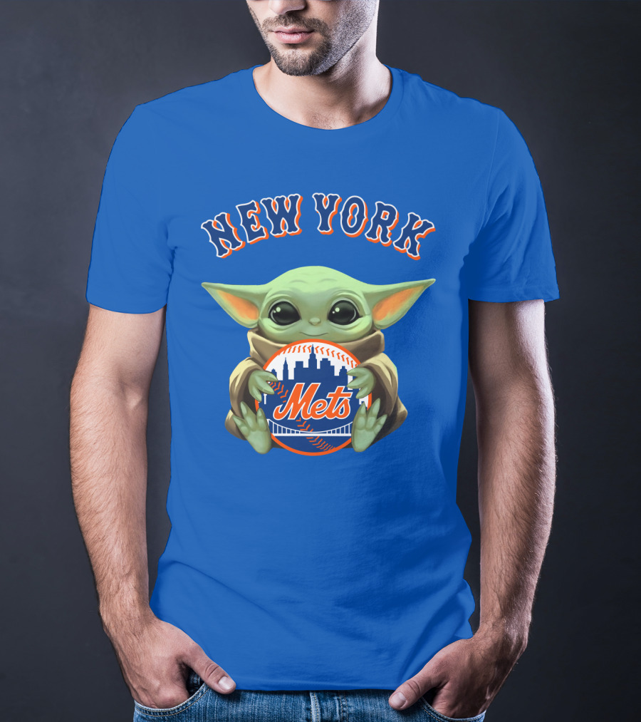 New York Mets Baby Yoda Holding Team T-Shirt