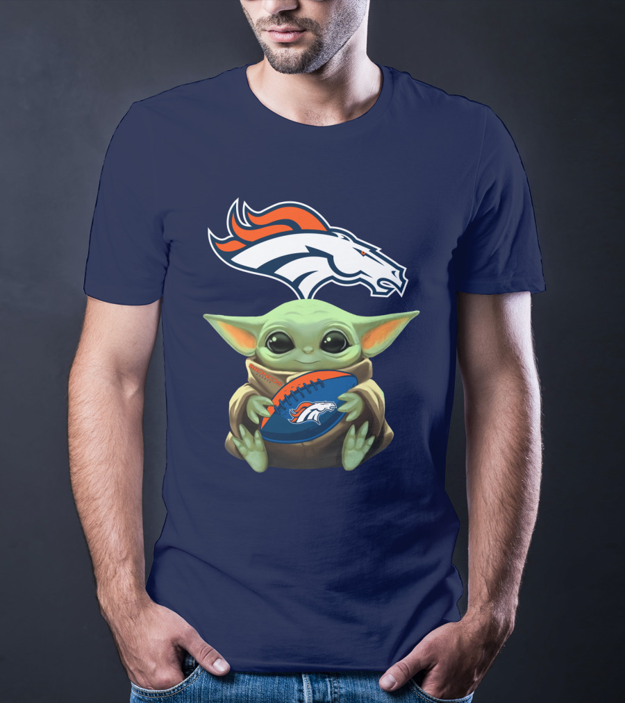 Baby Yoda Holding Broncos Football Denver Broncos T-Shirt