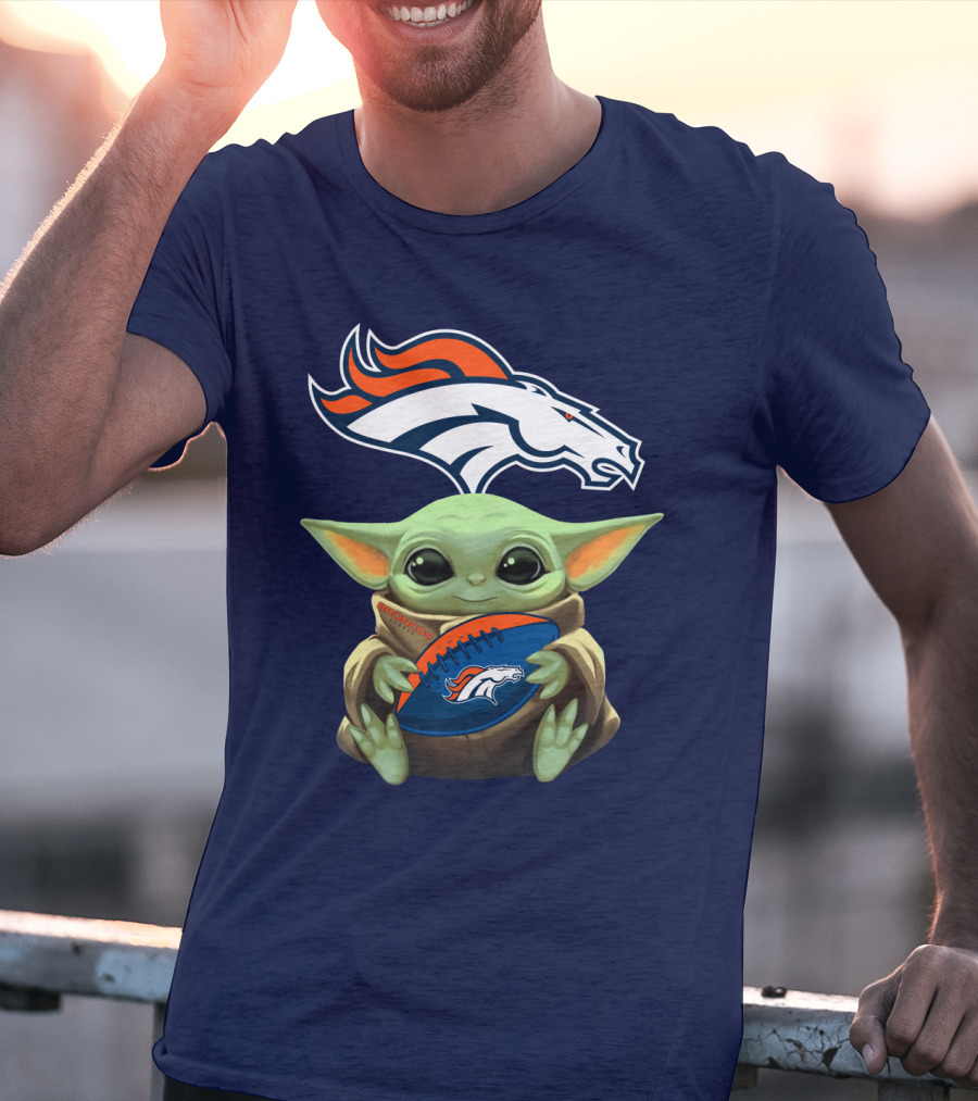 Baby Yoda Holding Broncos Football Denver Broncos T-Shirt