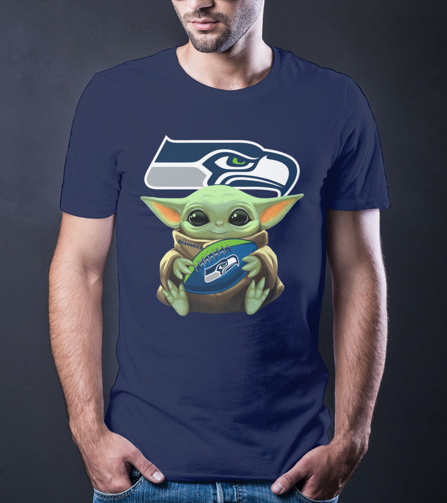 Baby Yoda Holding Seattle Seahawks Football Nfl T-Shirt