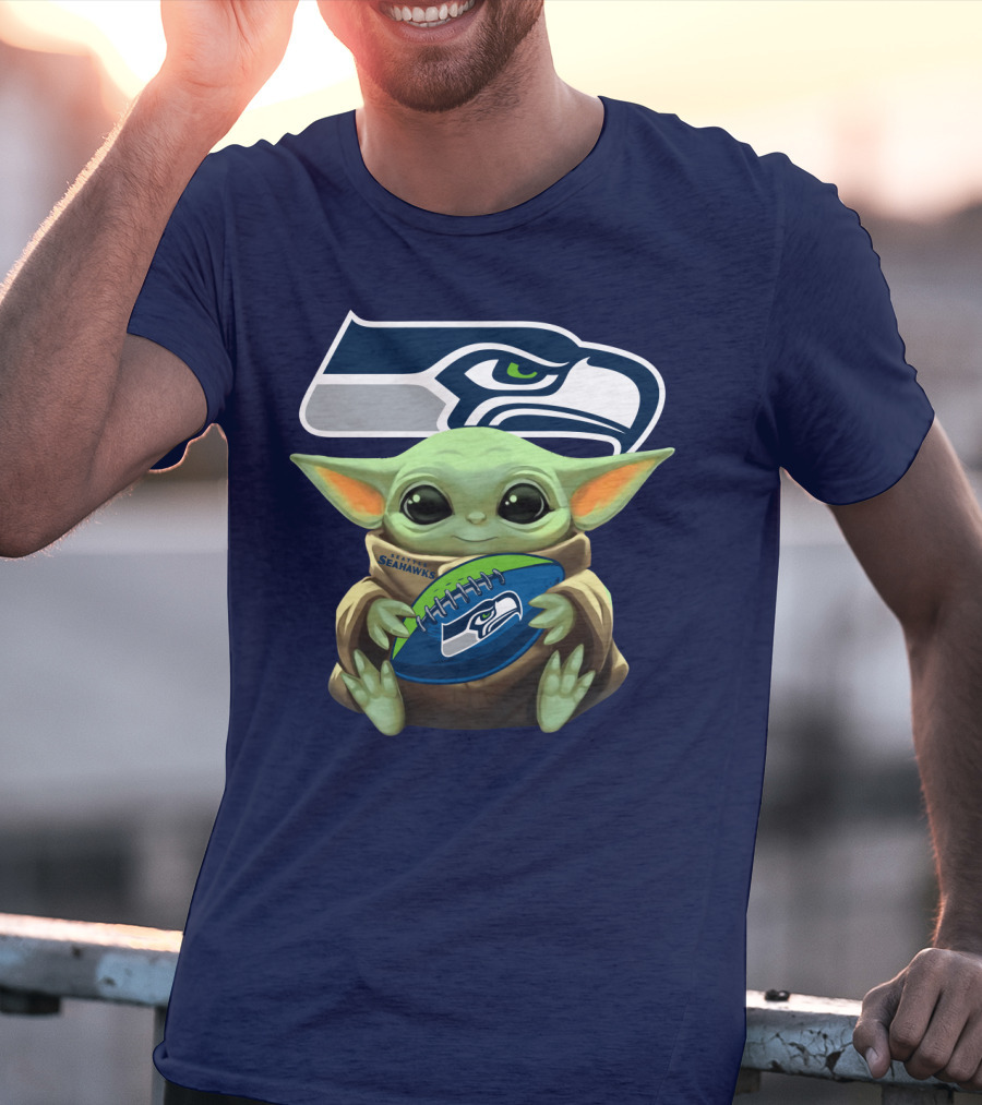 Baby Yoda Holding Seattle Seahawks Football Nfl T-Shirt