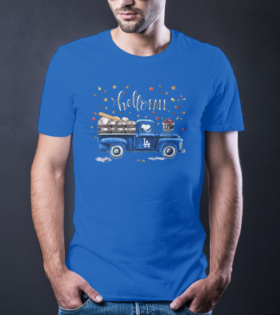 Hello Fall La Truck With Baseballs And Leaves T-Shirt