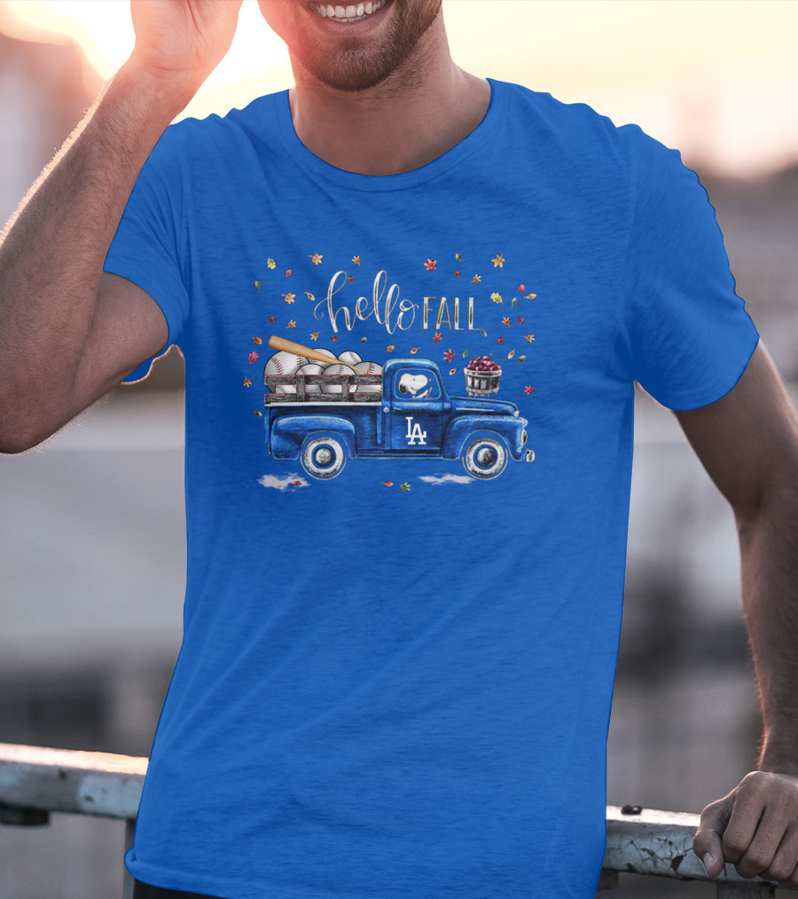 Hello Fall La Truck With Baseballs And Leaves T-Shirt