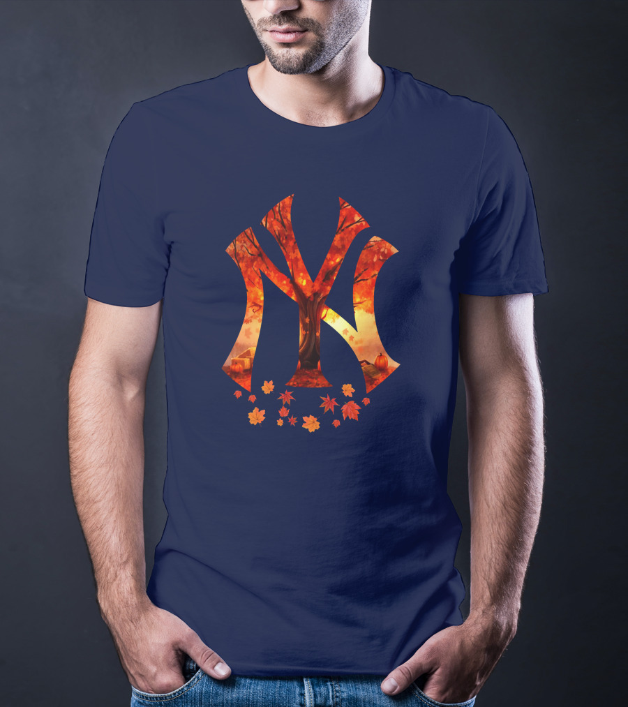 New York Yankees Autumn Fall Leaves Tree Pumpkin T-Shirt