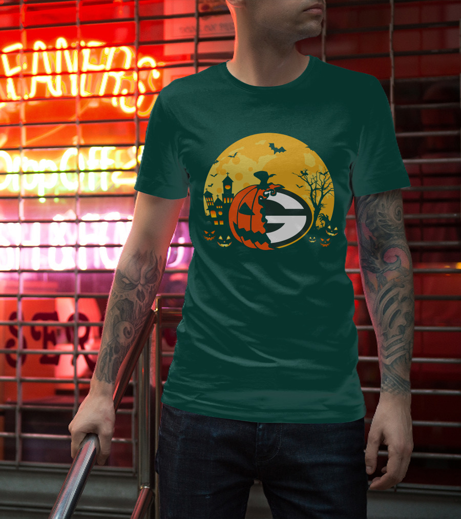 Halloween Green Bay Packers Pumpkin Moon Night Scene T-Shirt