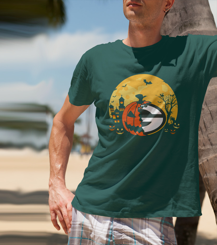 Halloween Green Bay Packers Pumpkin Moon Night Scene T-Shirt