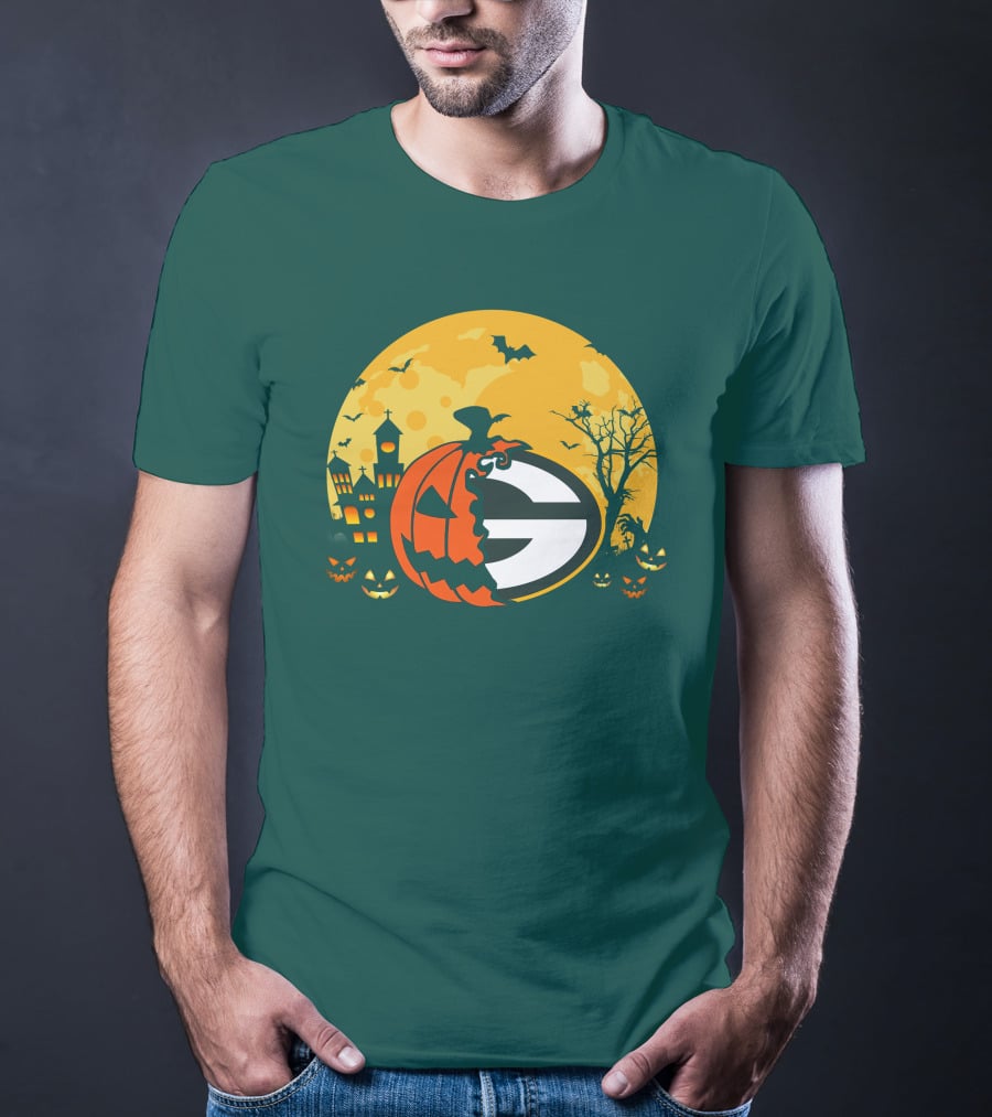 Halloween Green Bay Packers Pumpkin Moon Night Scene T-Shirt