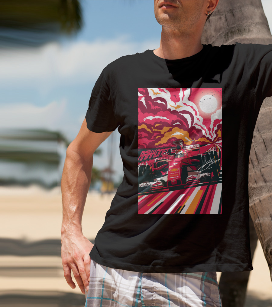 Raikkonen Formula 1 Racing Ferrari F1 Car Sunset Scene T-Shirt