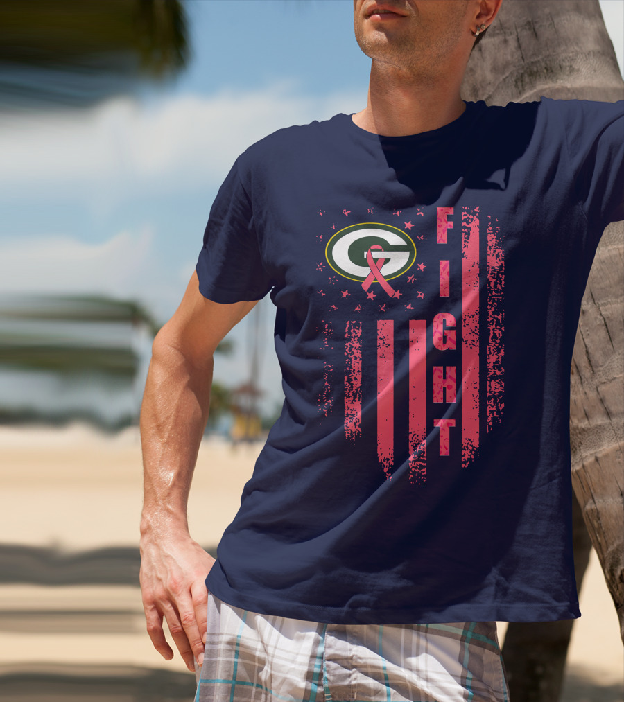 FIGHT Greenbay Pink Ribbon G Logo Stripes T-Shirt