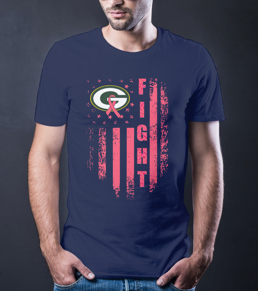 FIGHT Greenbay Pink Ribbon G Logo Stripes T-Shirt