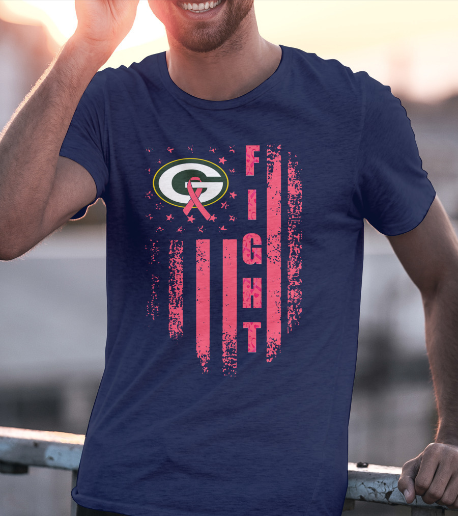 FIGHT Greenbay Pink Ribbon G Logo Stripes T-Shirt
