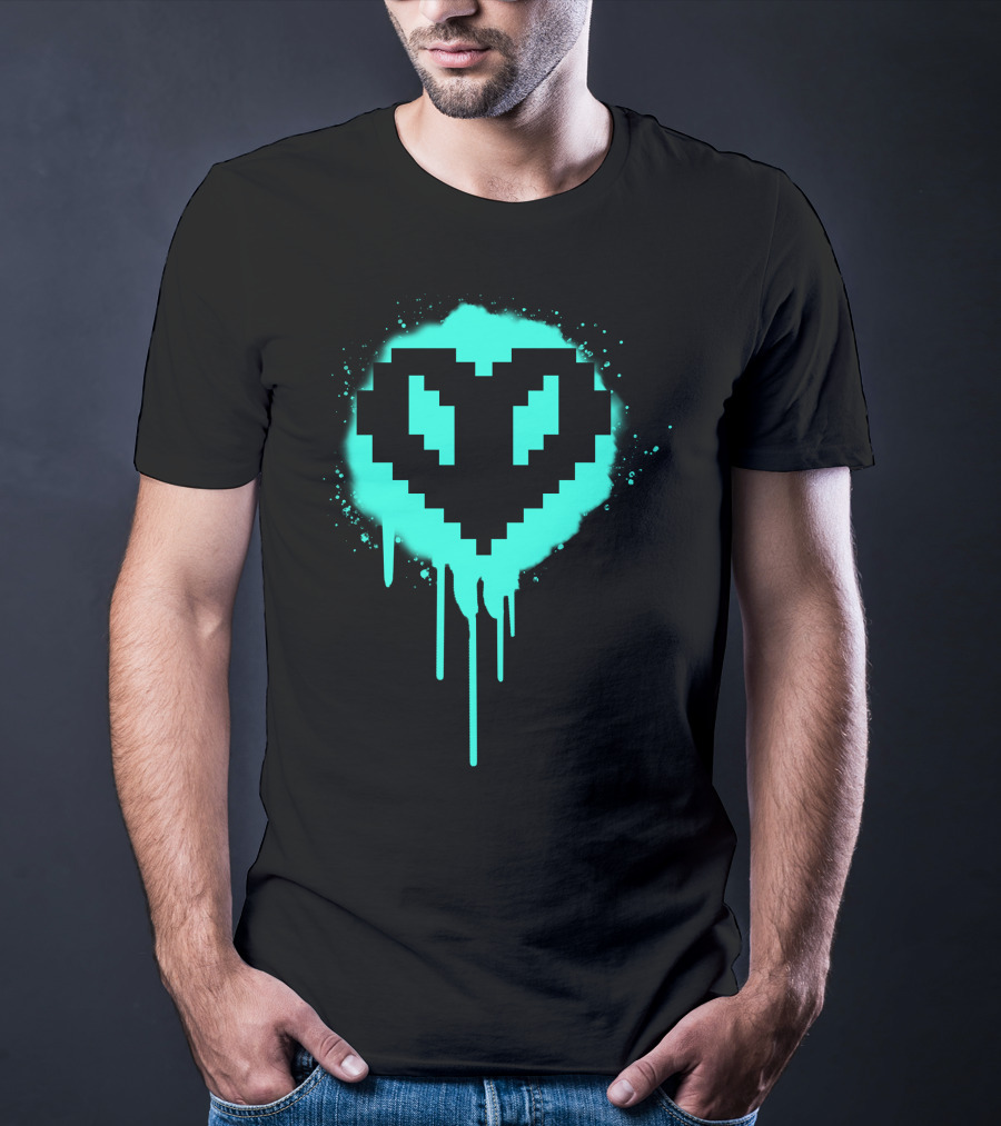 Philza Middle Name Pixelated Heart Neon Glow Drip T-Shirt