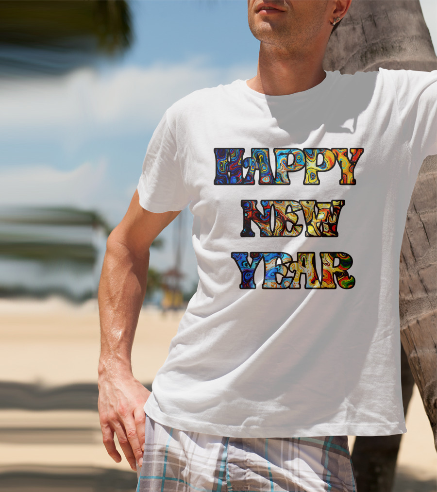 HAPPY NEW YEAR Colorful Abstract Marble T-Shirt