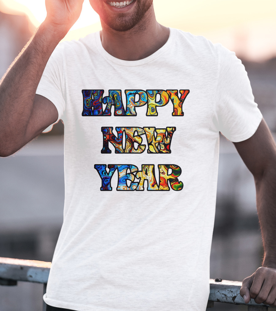 HAPPY NEW YEAR Colorful Abstract Marble T-Shirt
