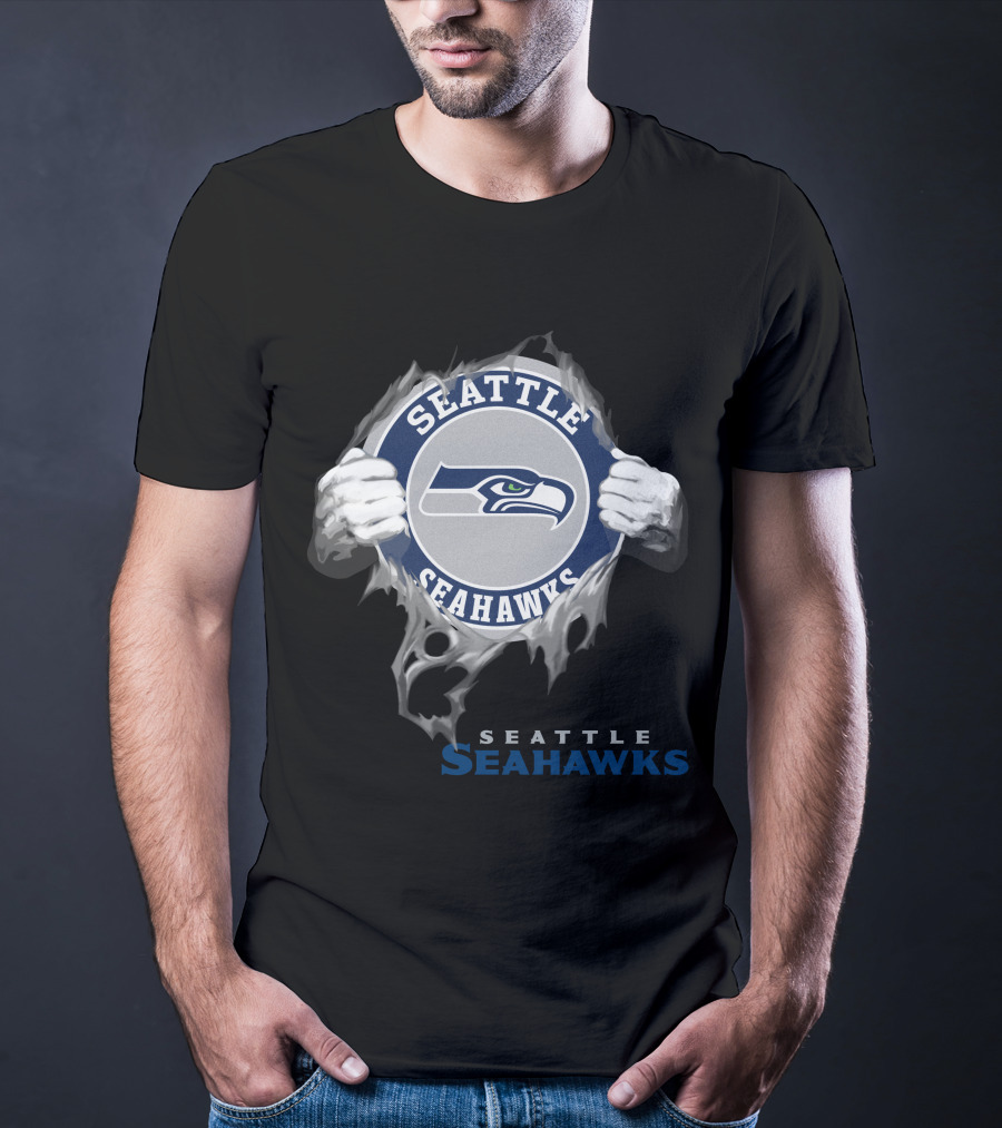 Seattle Seahawks Hands Ripping Through T-Shirt