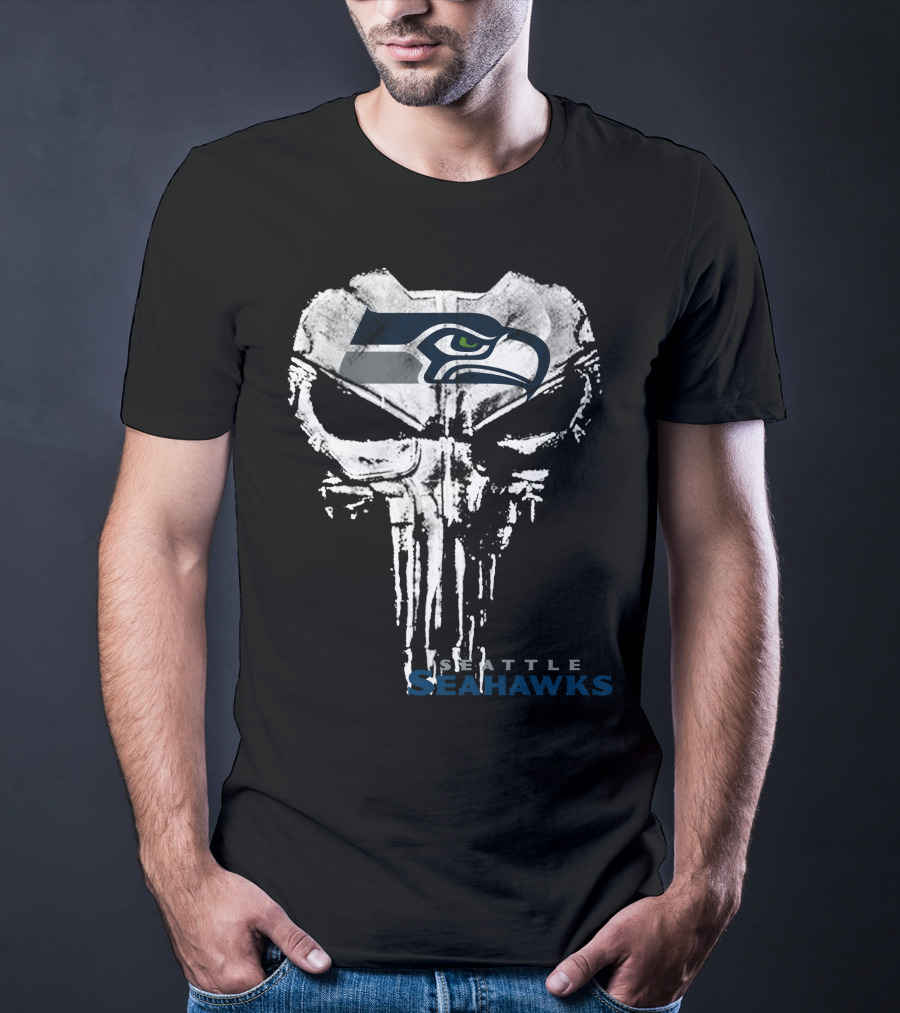 Seattle Seahawks Punisher Skull Logo Combination T-Shirt