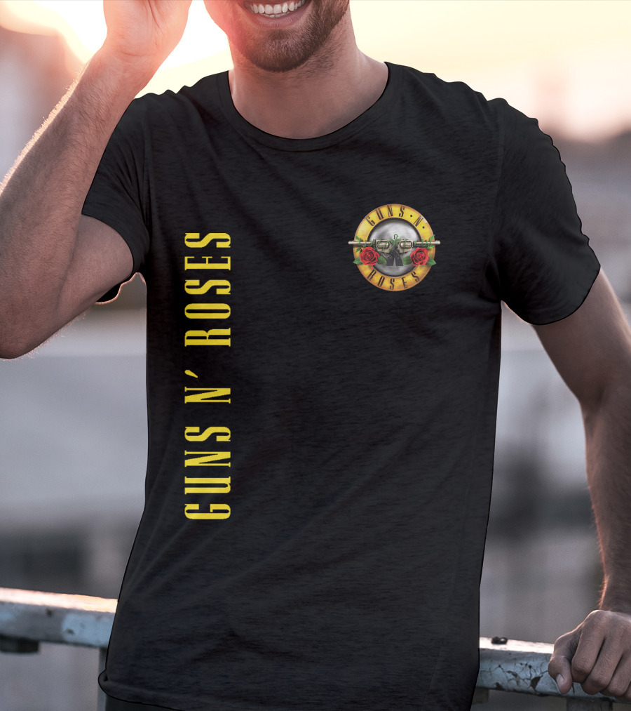 Guns N' Roses Classic Logo With Revolver And Roses In Yellow T-Shirt