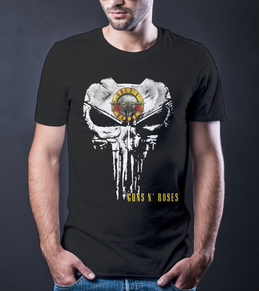 Guns N' Roses Punisher Skull Icon With Revolvers And Red Roses T-Shirt
